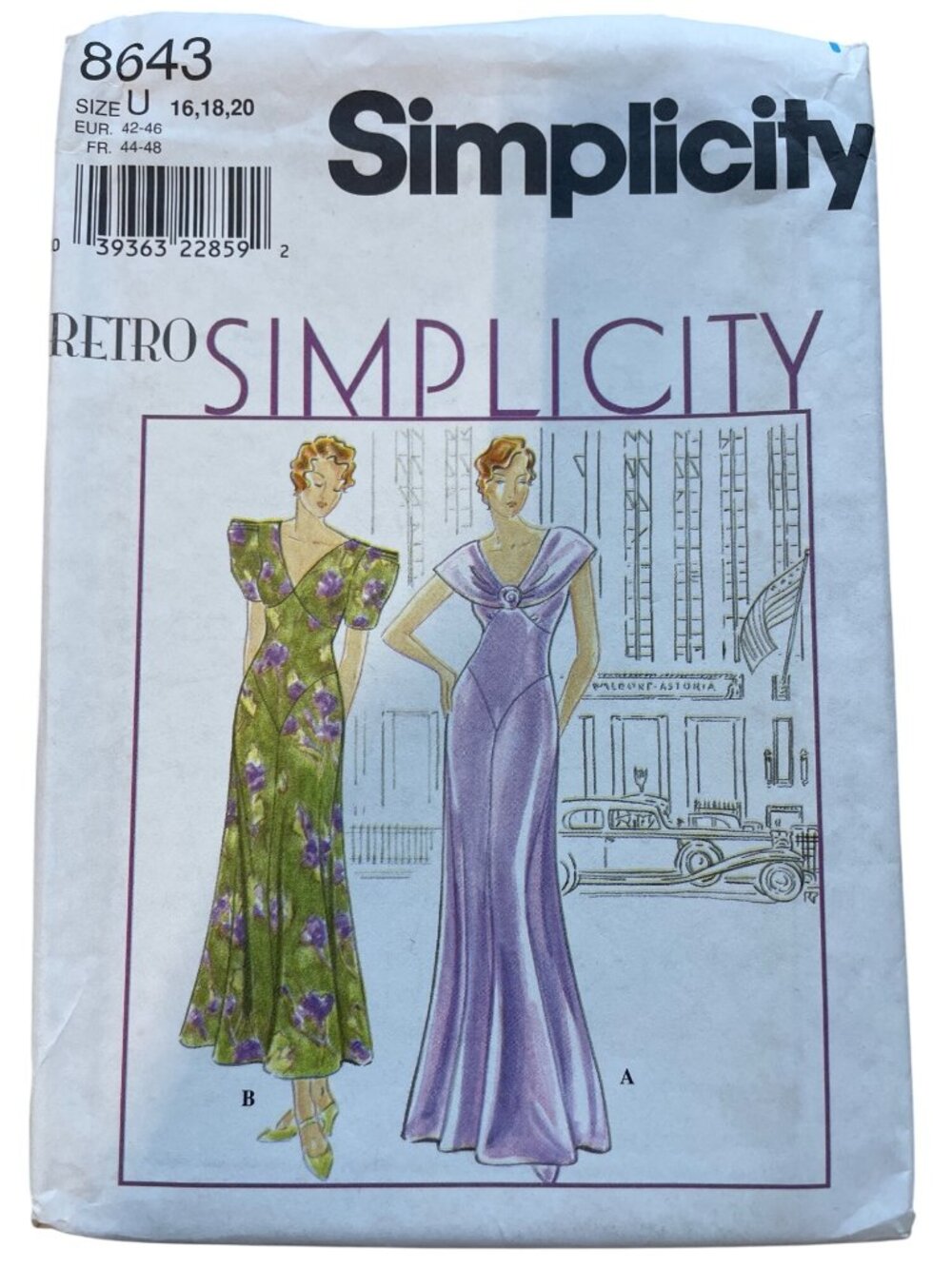 Simplicity 8643 Sewing Pattern Size 16-18-20 Retro Deco 1920s Bias Dress UNCUT